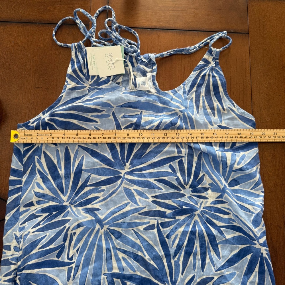Sigrid Olsen Linen Blend Maxi Dress Blue White Tropical Palm Print Medium NWT - Picture 6 of 6
